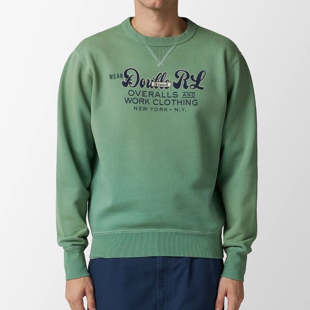 RRL Ralph Lauren Double RL Green Logo V Sweatshirt S NEW Dyed Cotton Crewneck